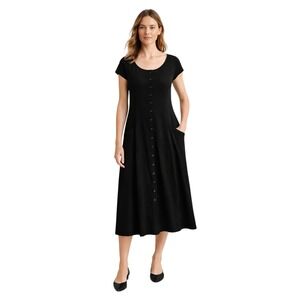 eileen fisher crushed silk scoop neck sleeveless midi dress Eileen Fisher Crushed Silk Midi Dress In Black - 64% Off